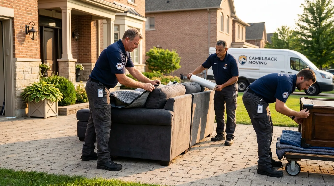 Large estate moving crew wrapping furniture in Charleston, IL